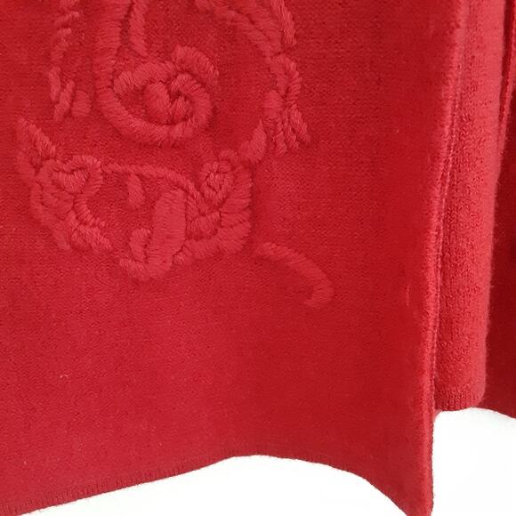 Vintage 100% Wool Red Cardigan Sweater Button Front Ornate Embroidery Holiday XL - Picture 5 of 14